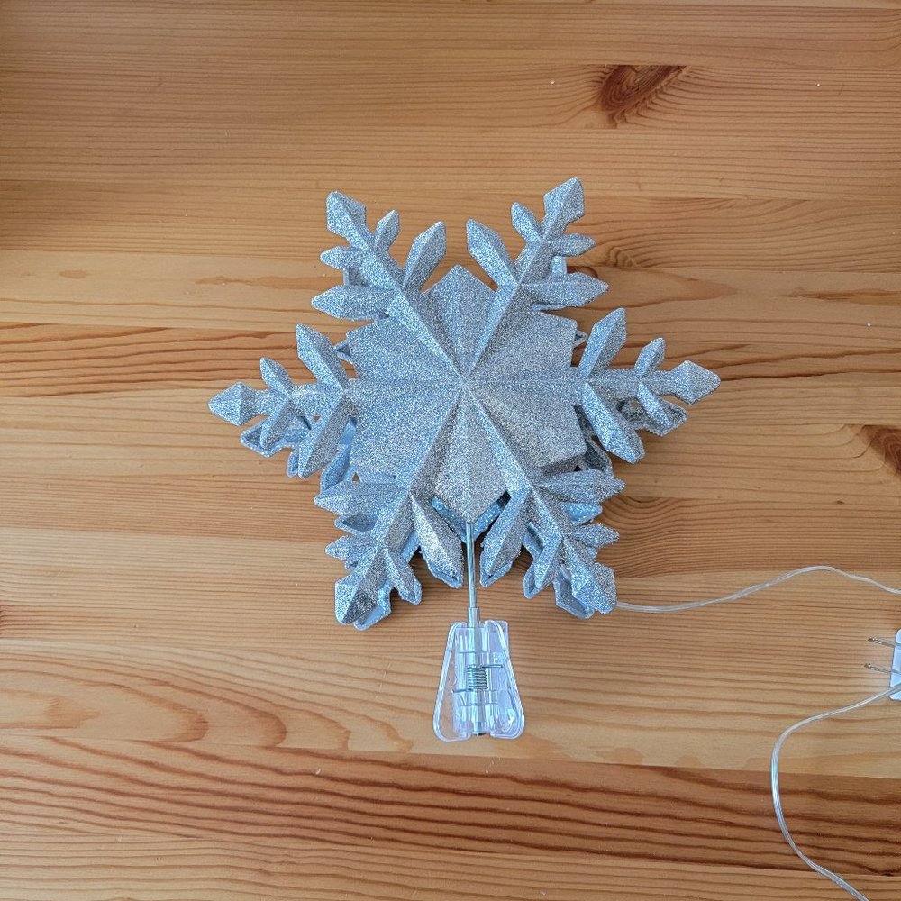 3D Silver Glitter Snowflake Tree Topper Light